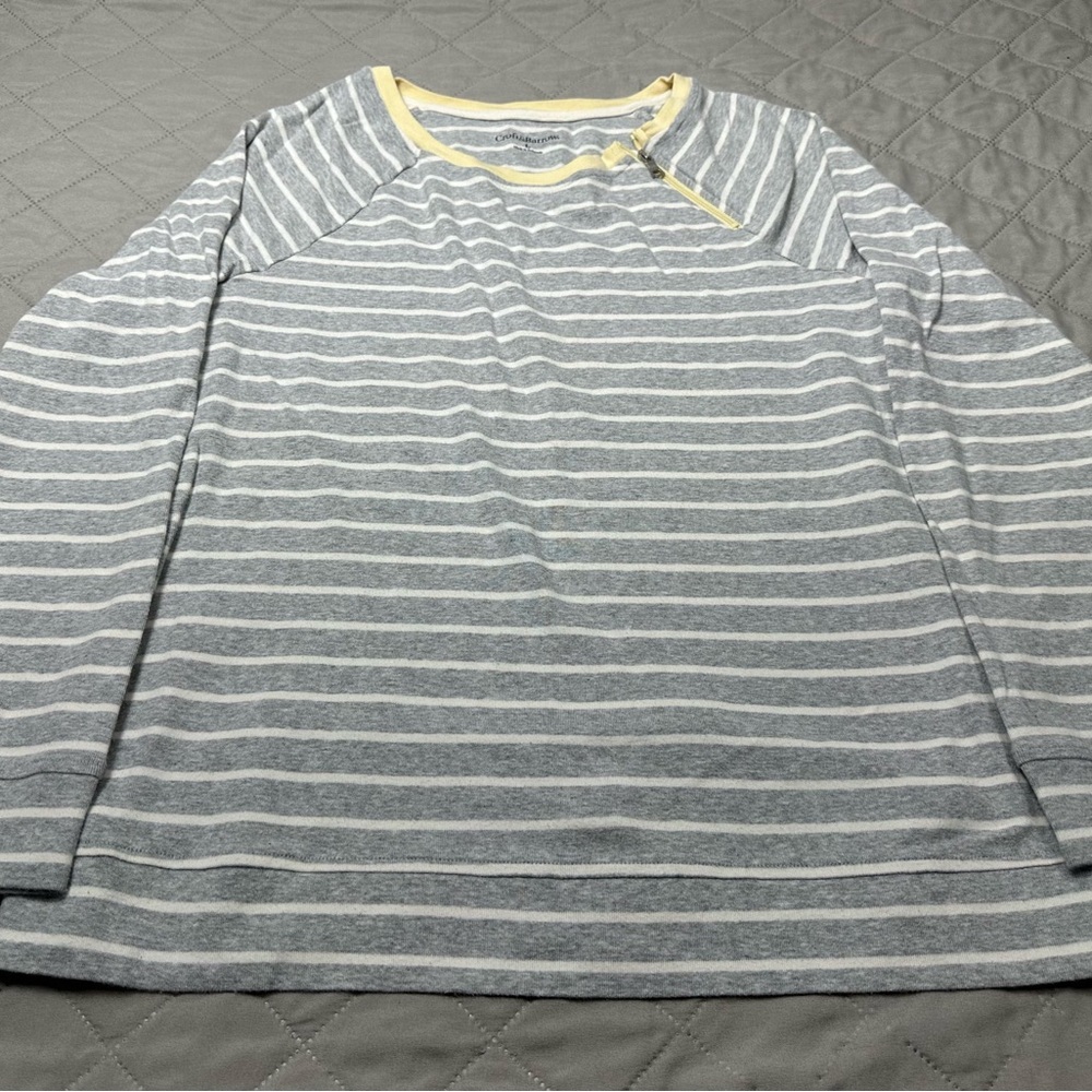 Croft & Barrow Gray and Yellow Striped Top